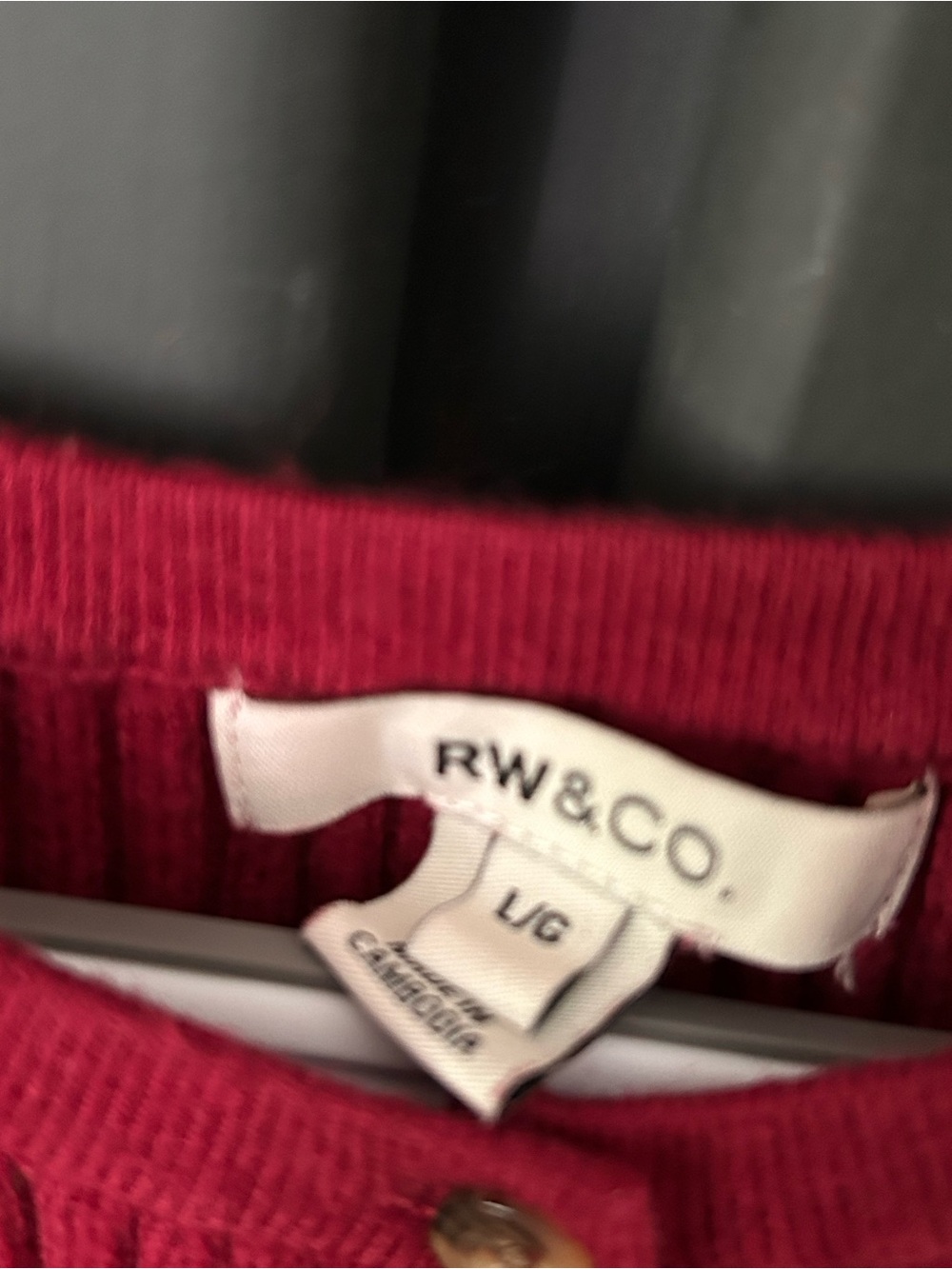 RW&CO. Ribbed Button-Front Sweater in Deep Red - Picture 2 of 3